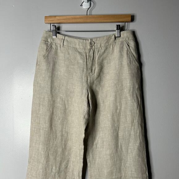 NWT Garnet Hill Classic Linen Trouser Pants Women’s 4P Sand Natural Tan Beachy - Picture 3 of 10